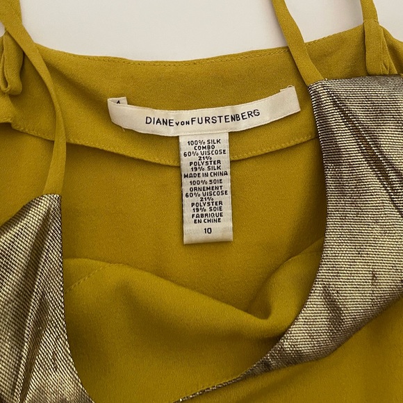 Diane Von Furstenberg Festive chartreuse Silk Cami Top size 10 - Picture 5 of 7